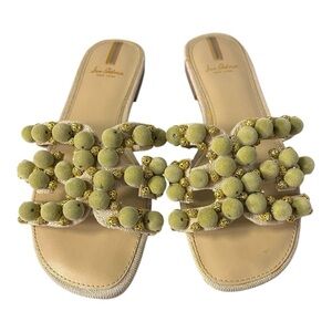 Sam Edelman Beaded Pom-Pom Flat Sandals – Size 7